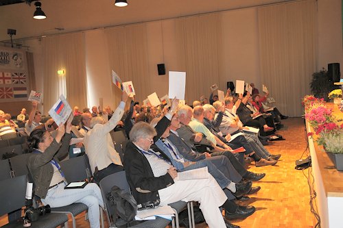 Delegates voting at the GA.