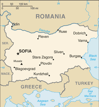 Map of Bulgaria.