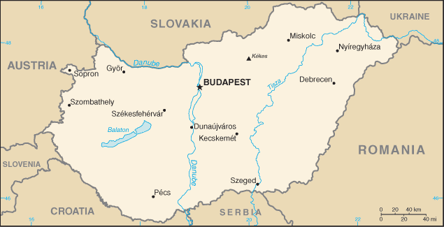 Map of Hungary.